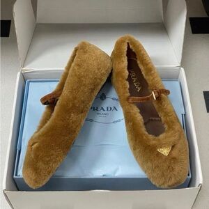 Prada Women's Tan Fur Slippers